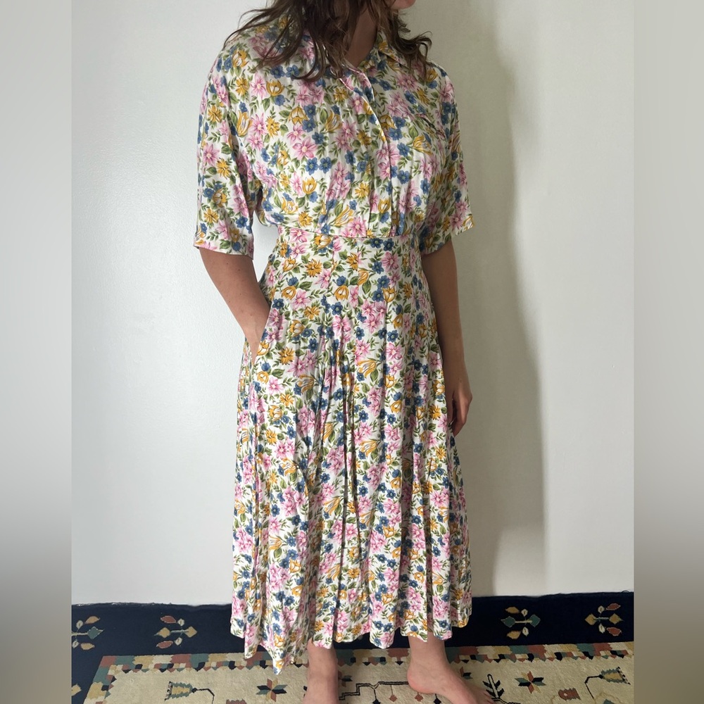 Vintage Floral Rayon Shirt and Skirt Matched Set
